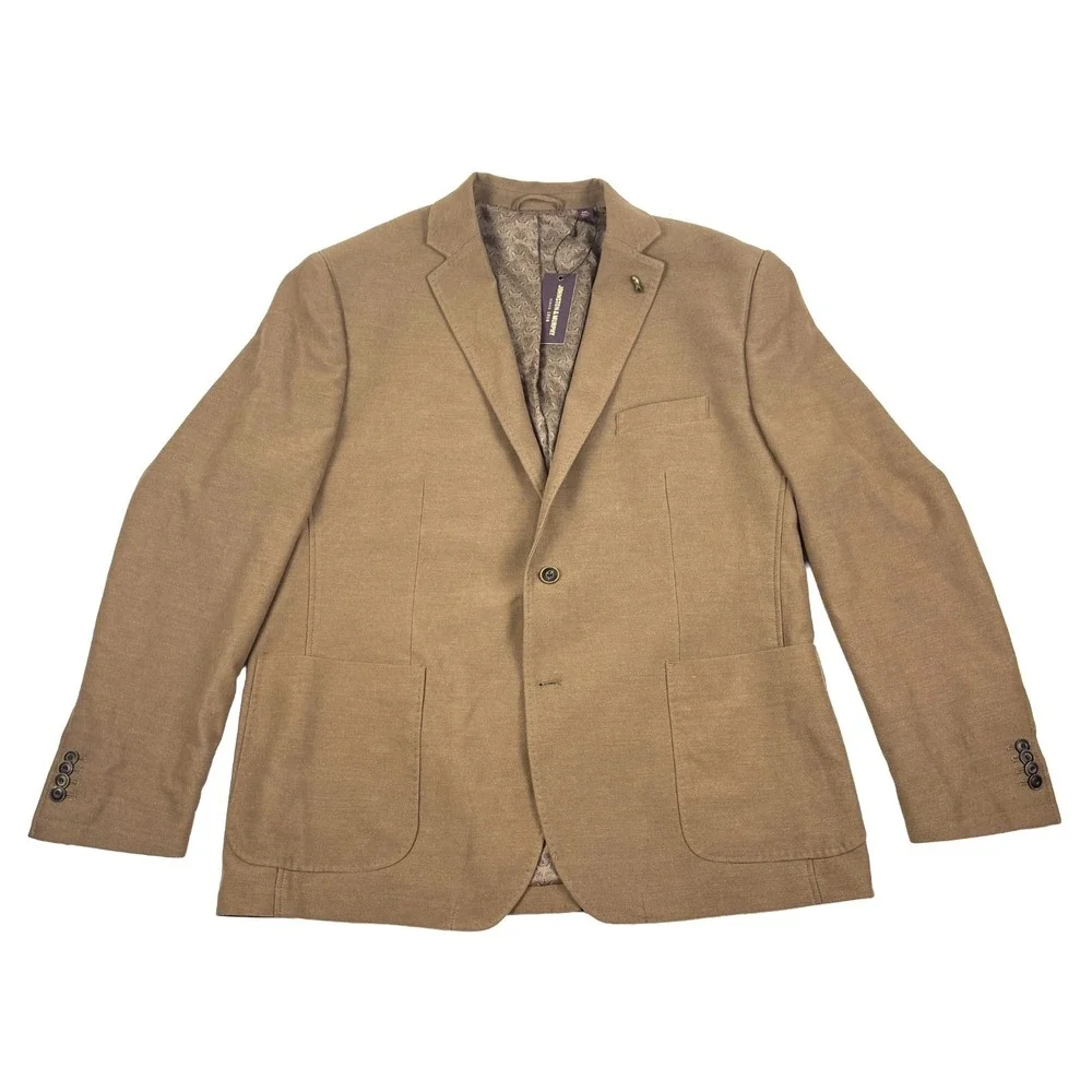 NWT Johnston & Murphy Knit Blazer Mens 2XL Camel Brown Fox Pattern Trim Unstruct
